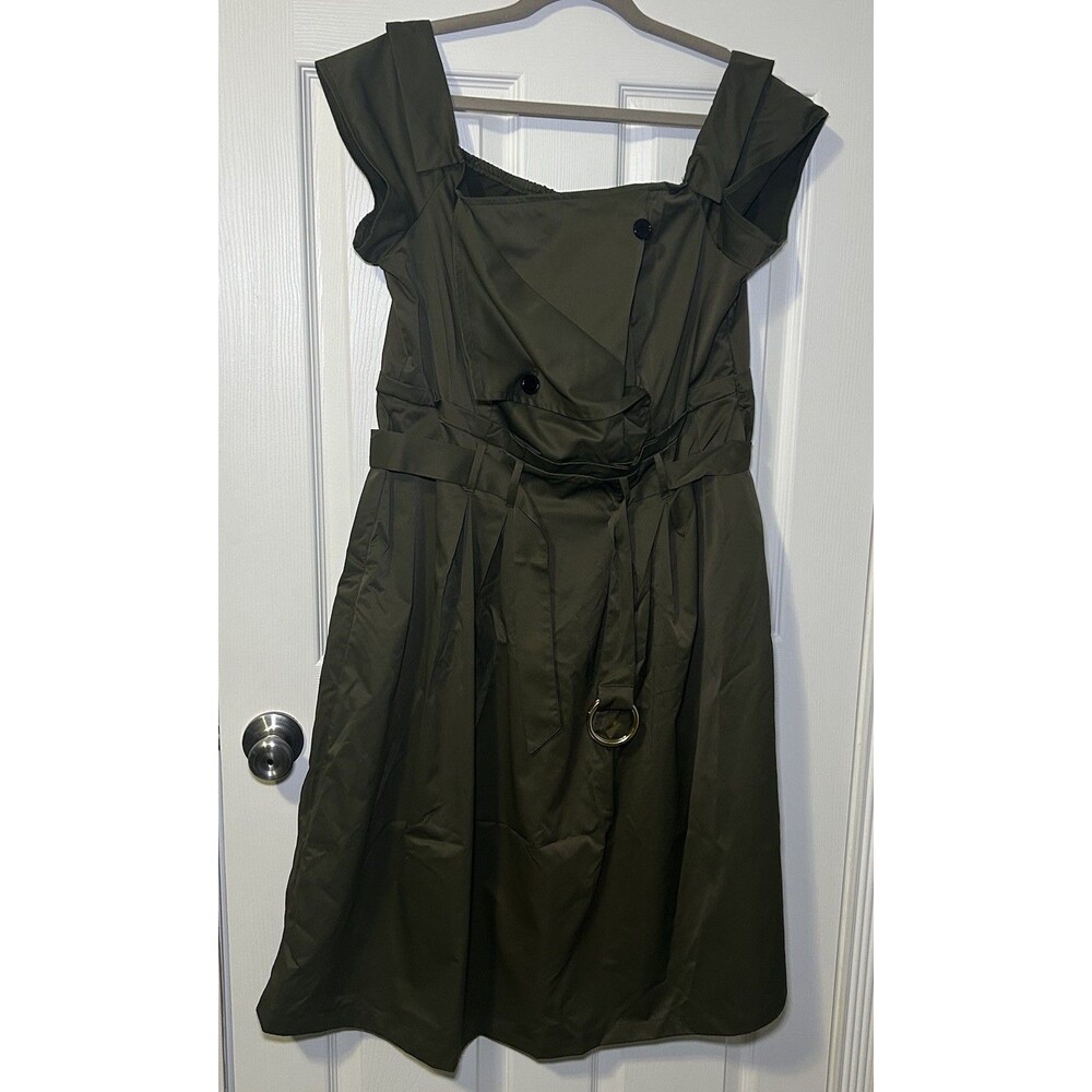 STAR STYLE Women Olive Green Cap Sleeve Trench-Style Belted Midi Dress SZ 1X